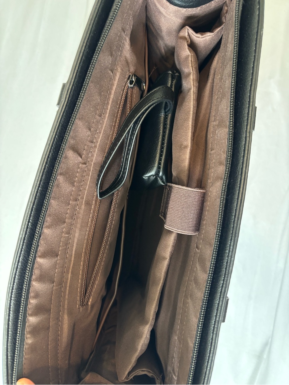 Double Black Leather Briefcase with Striped Detachable Strap - Picture 9 of 9